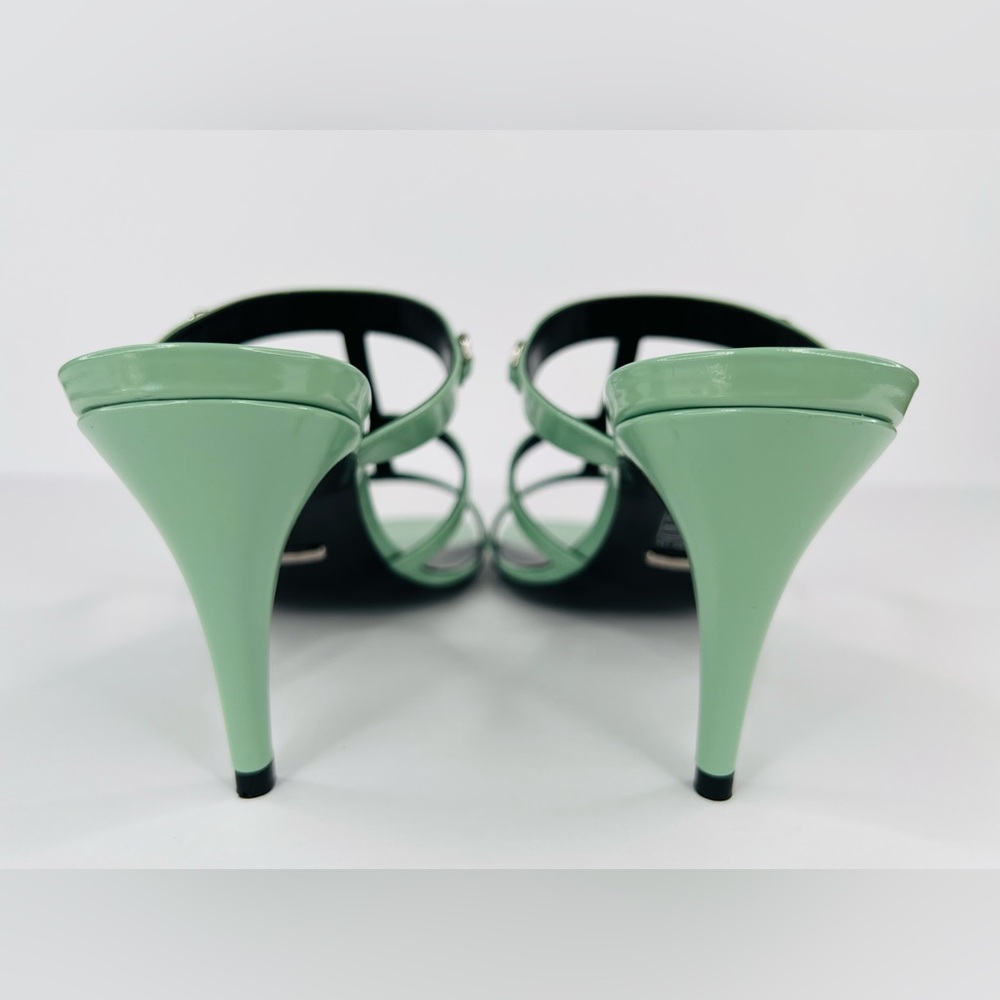 Gucci Pacific Green Glossy Leather Horsebit Heel Mule Sandals Size EU 39.5 - Picture 6 of 11
